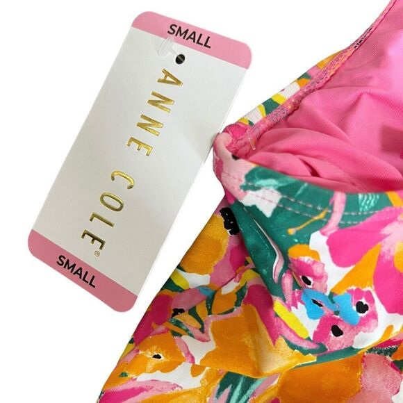 Anne Cole Pink Orange Floral Tankini Top Size Small NWT Spaghetti Strap - Picture 8 of 10